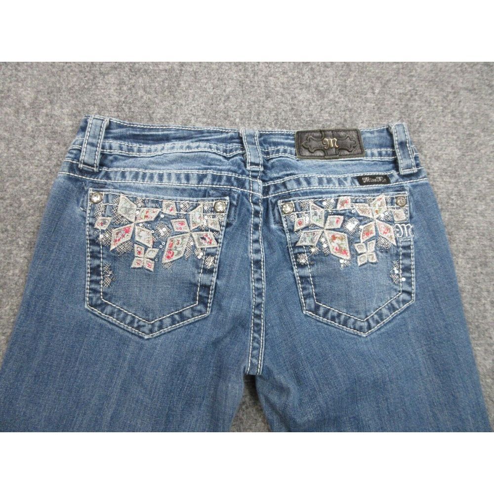 Miss Me Jeans Womens 29 Blue Denim Cuffed‎ Skinny Rhinestone Ladies 29X28 - Picture 14 of 16